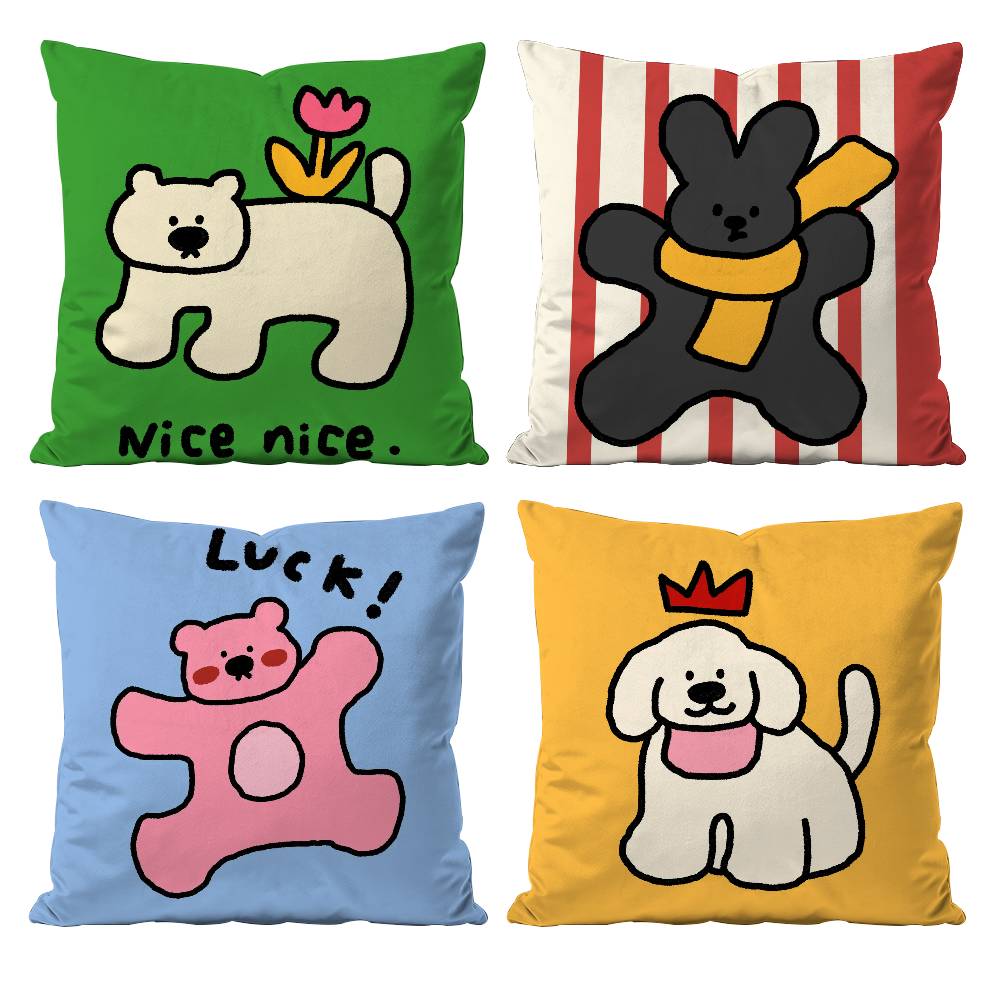Custom Happy Dog Pillow Case Anti-dustmite Pillowcase Invisible zipper silky short plush Sofa cushion cover