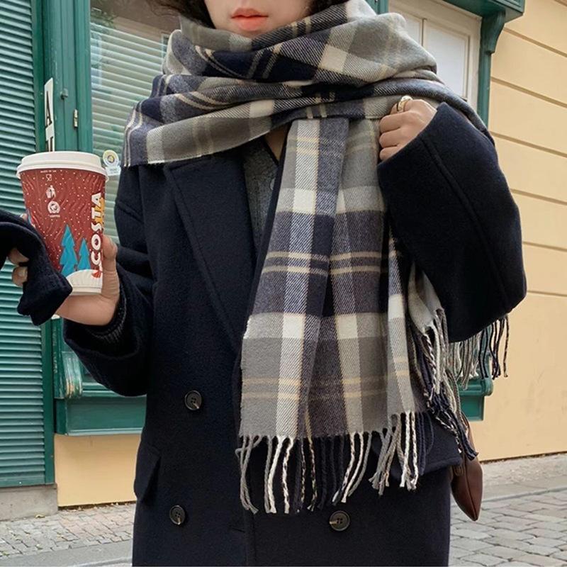 New plaid scarf women's autumn and winter Korean atmosphere imitation cashmere couple versatile warm shawl thickened scarf