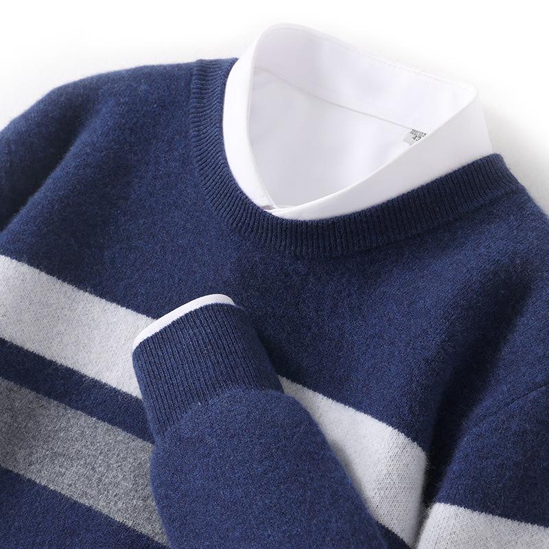 

Мужской свитер из чистой шерсти с цветными блоками и круглым вырезом - Осенне-зимняя мода, свободный пуловер S