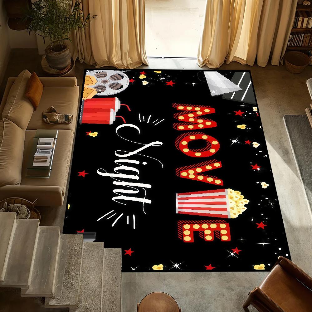 Retro Fashion Tickets Movie Night Time Anti-Slip Kitchen Bedroom Handmade Tufted Rug Carpet Living Room Entrance Decoration
