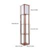 Modern Oak Wooden Fabric Floor Lamp with Built In Shelving Units for Lounges Hallway   Brown