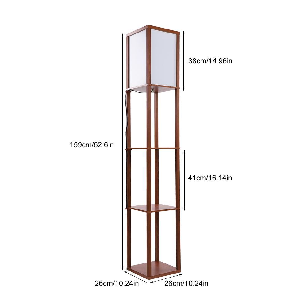 Modern Oak Wooden Fabric Floor Lamp with Built In Shelving Units for Lounges Hallway   Brown