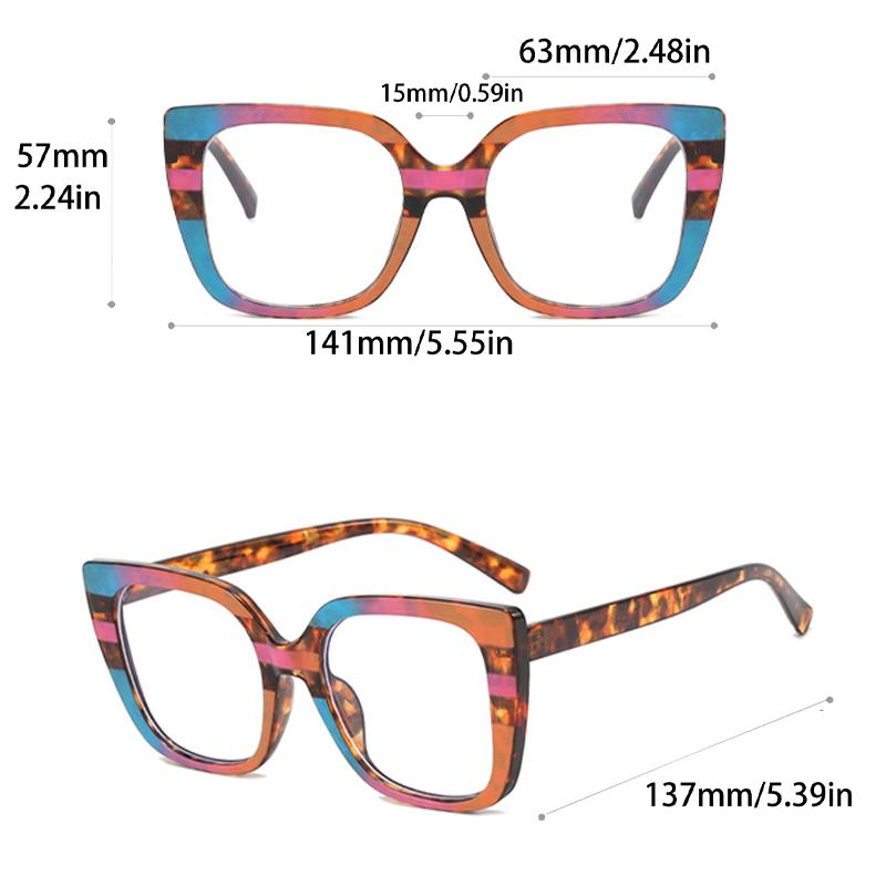 2 Pairs Oversized Square Glasses Women Fashion Patchwork Optical Frames Trendy Blue Light Blocking Multi-color Rim Eyeglasses