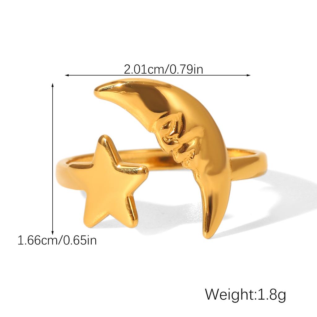 Stainless Steel Star Moon Opening Ring for Women Men Waterproof Gold Silver Color Design Color Blocked Rings Party Jewelry Gifts