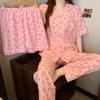 Korean Cloud Cotton Pajamas Women'S Summer Pink Love Leopard Print Short-Sleeved Loungewear Three-Piece Set