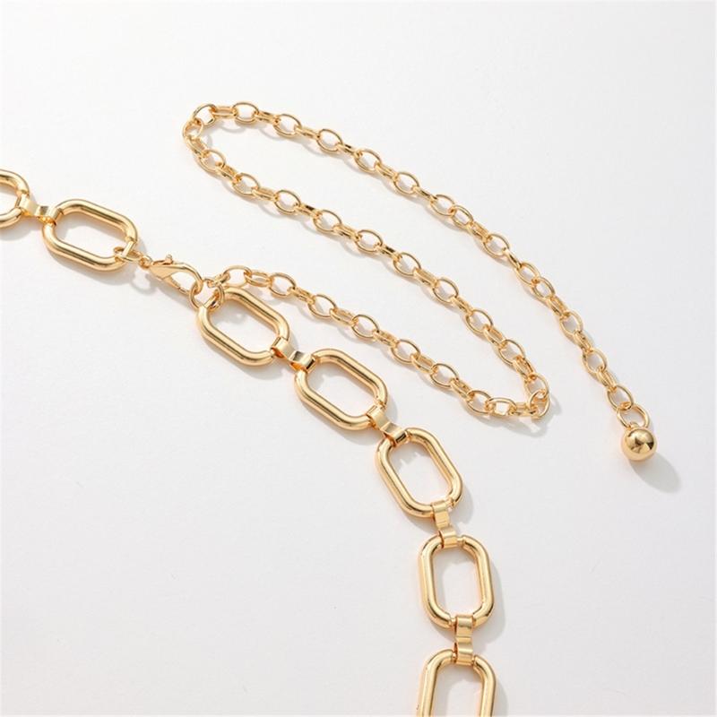 Geometry Oval Waist Chain for Women Girl Body Chain Jewelry Belly Chain Adjustable Dress Chain Belt Waist Accessories