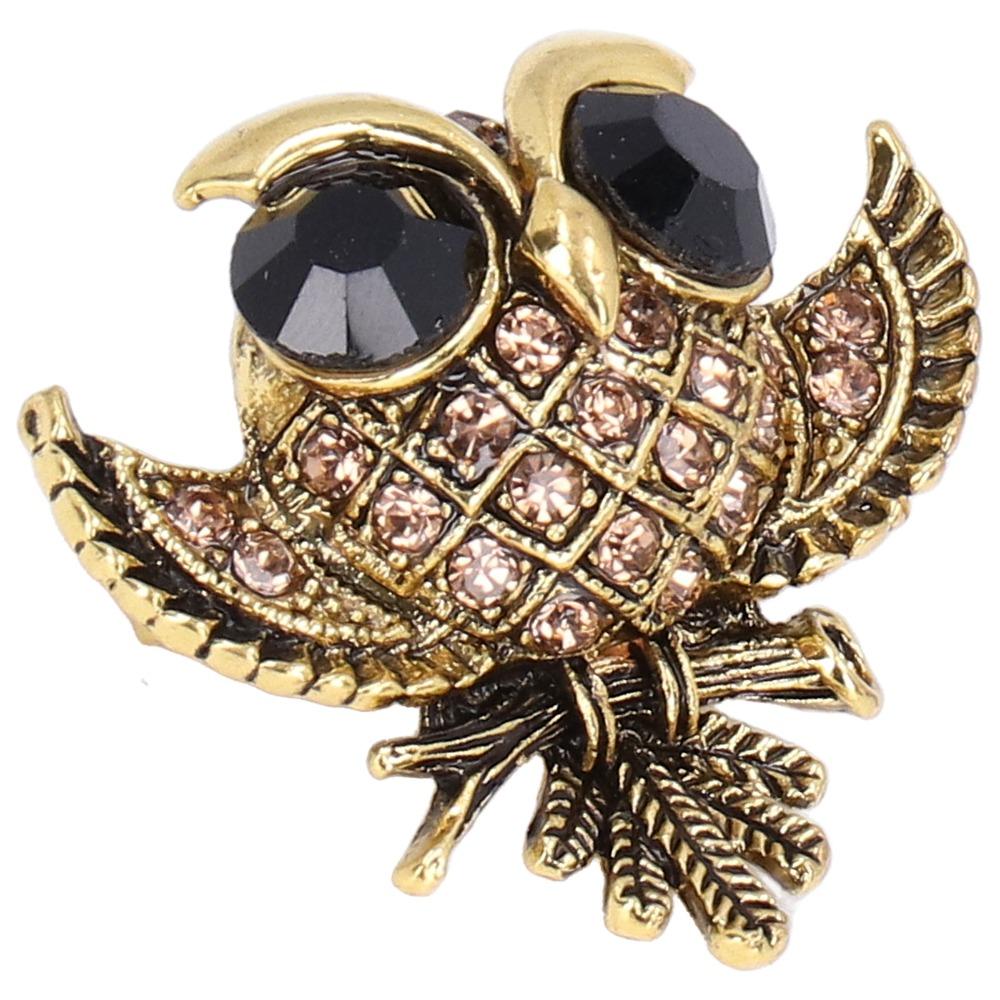 2pcs Rhinestone Crystal Owl Brooch Pin Gold-Tone Alloy Crystal Owl Lapel Pin For Women