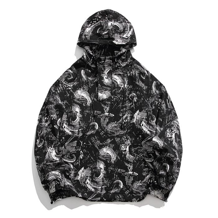 

Осенняя повседневная куртка Tide Brand в гонконгском стиле с капюшоном, мужской свободный свитер большого размера с длинным рукавом, куртка Tide 2XL матовый черный