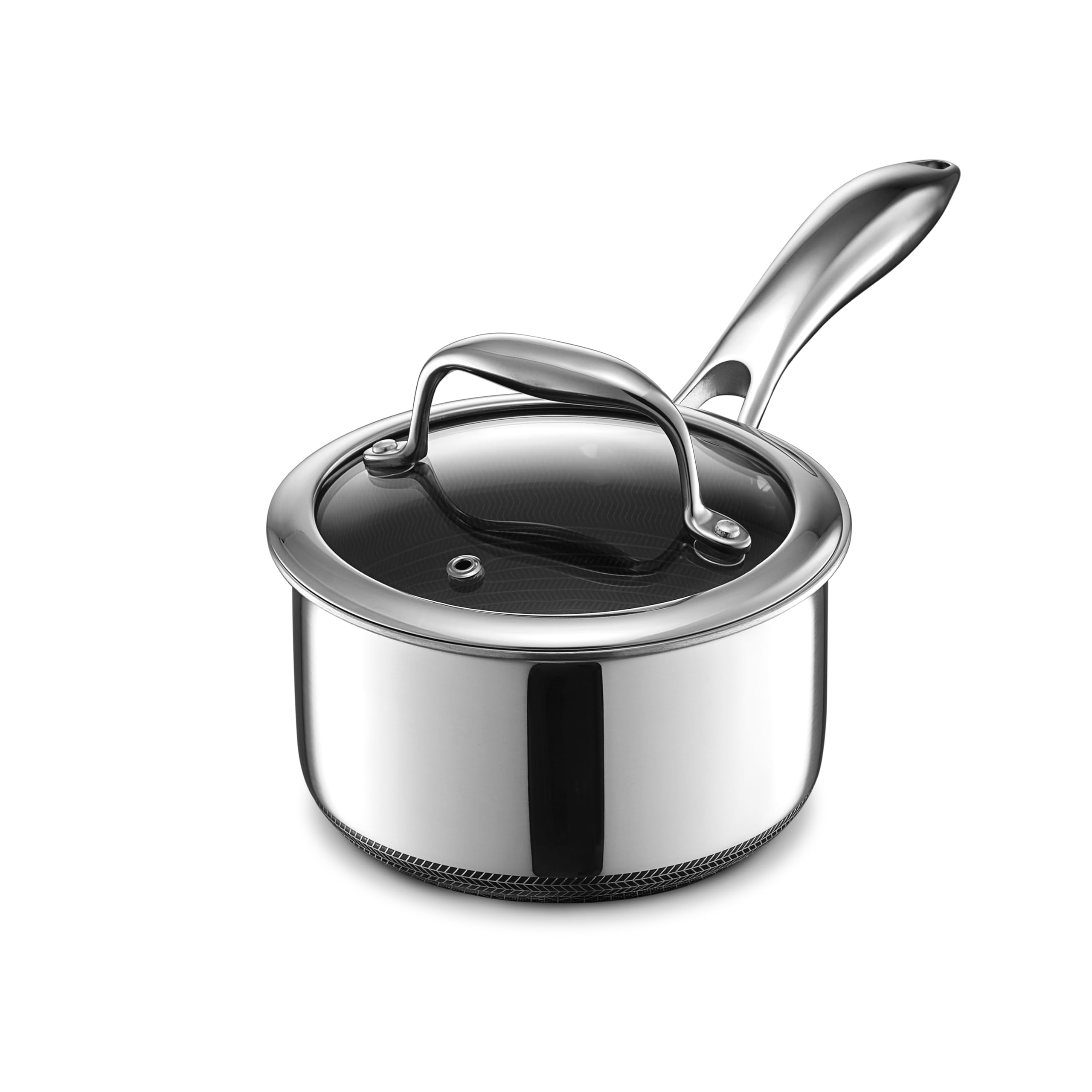 

HexClad Hybrid Saucepan Safe Direct Sales Warranty Tempered Glass Lid Included Non-Stick [14cm / 0.95L] [Non-stick coating] IH/Oven/Dishwasher