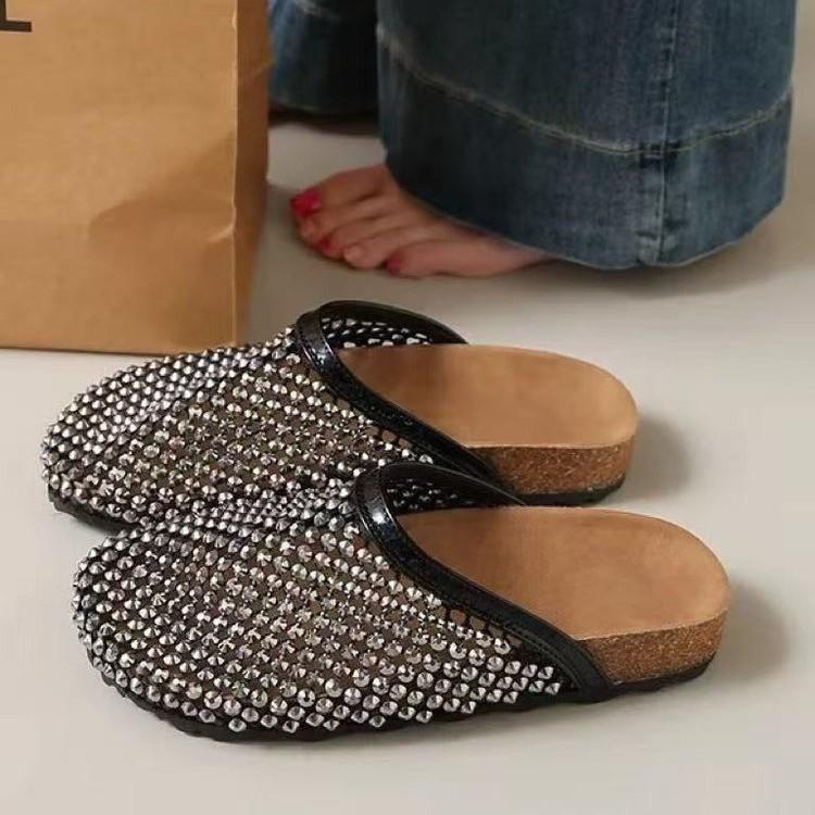 Super Beliebte Wasser Diamant Voll Diamant Damenschuhe, Fischernetz Zehenkappe Halbschuhe, Flache Faule Damensandalen