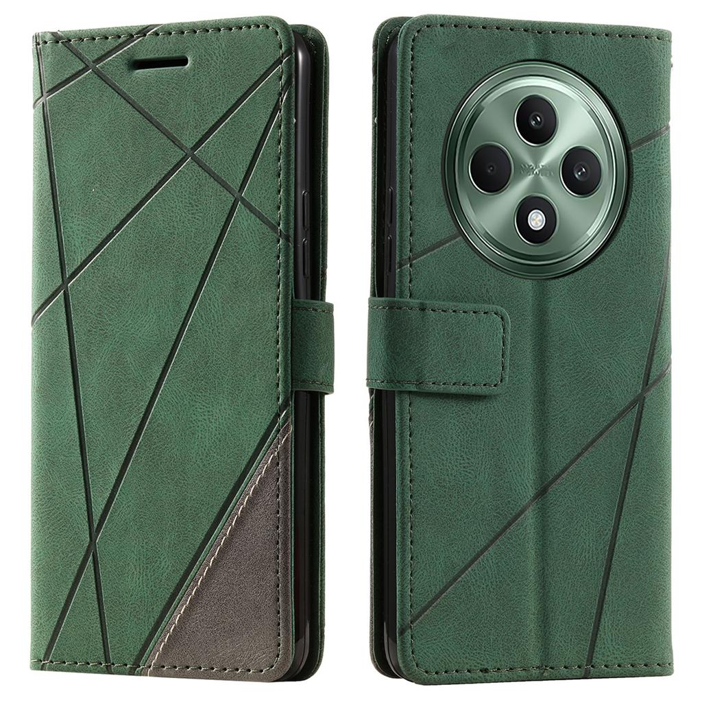 For Oppo Reno12 F 4G Case Imprinted Lines PU Leather Splicing Wallet Phone Cover