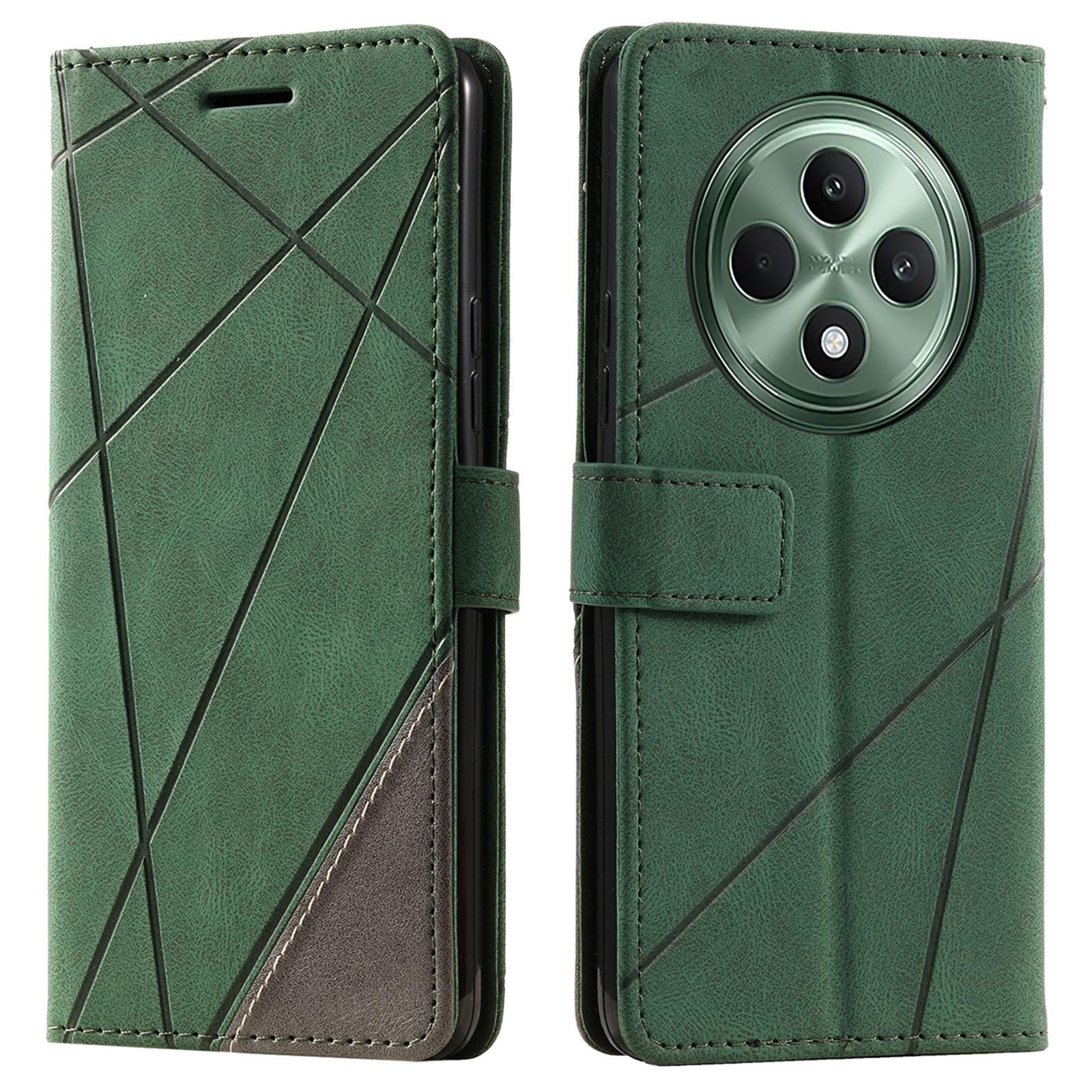 

For Oppo Reno12 F 4G Case Imprinted Lines PU Leather Splicing Wallet Phone Cover D