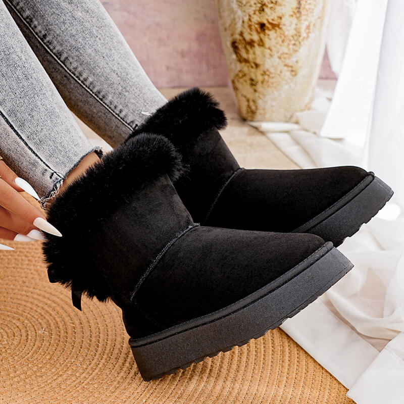 Fashion Sweet Lace Up Bowknot Decoration Furry Snow Boots Women 2025 Winter Soft Thick Bottom Fur Ankle Boots Warm Short Plush Booties