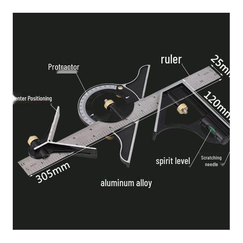 300mm Stainless Steel Angle Ruler with Level - 180° Woodworking Square Measurement Tool