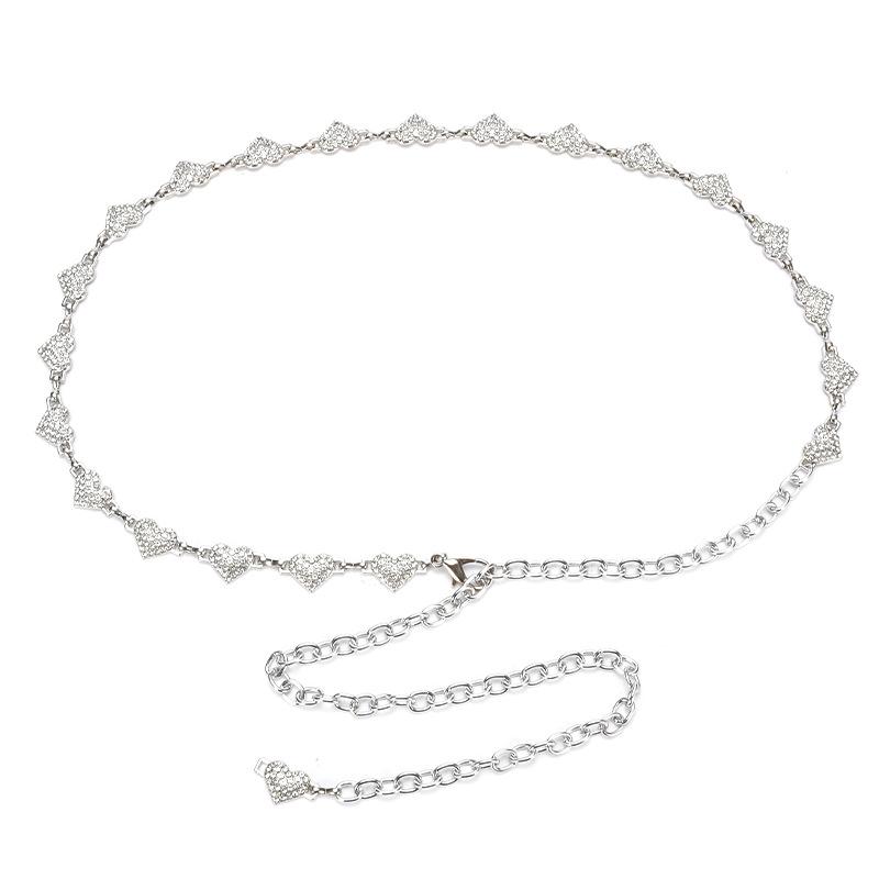 Decorative Waist Chain for Women's Personalized Rhinestone Pearl Heart-shaped Inlaid Thin Metal Belt Dress Waist-hugging Accessories Chain