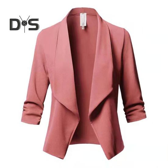 

Женский деловой пиджак с открытой строчкой, кардиган с рукавами три четверти, прямой лацкан, сплошной цвет, формальный стиль OL, свободное женское деловое пальто L розовый