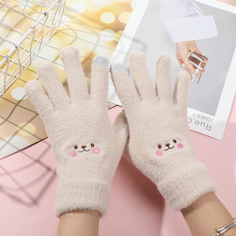 Winter Cartoon Smiling Gloves Students Cute Velvet Thickened Warm Gloves Cycling Touch Screen Five Finger Gloves