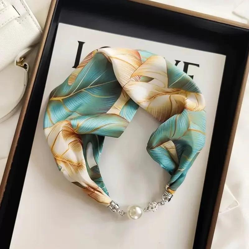 Chinese Retro Multi-Functional Magnetic Women'S Silk Scarf Small Strip Diamond Magnetic Buckle Small Scarf