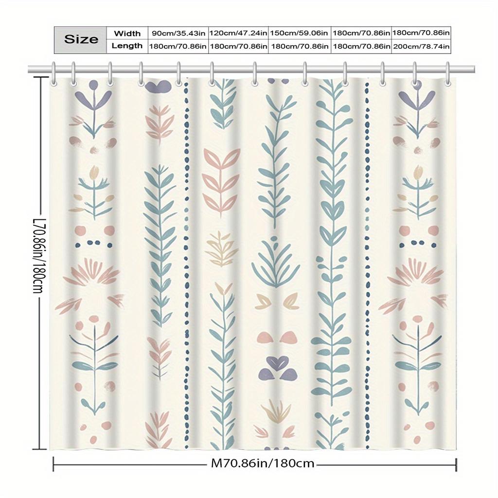1Pc Floral Pattern Shower Curtain With Hook, Bathroom Partition, Bathroom Accessories, Home Decoration