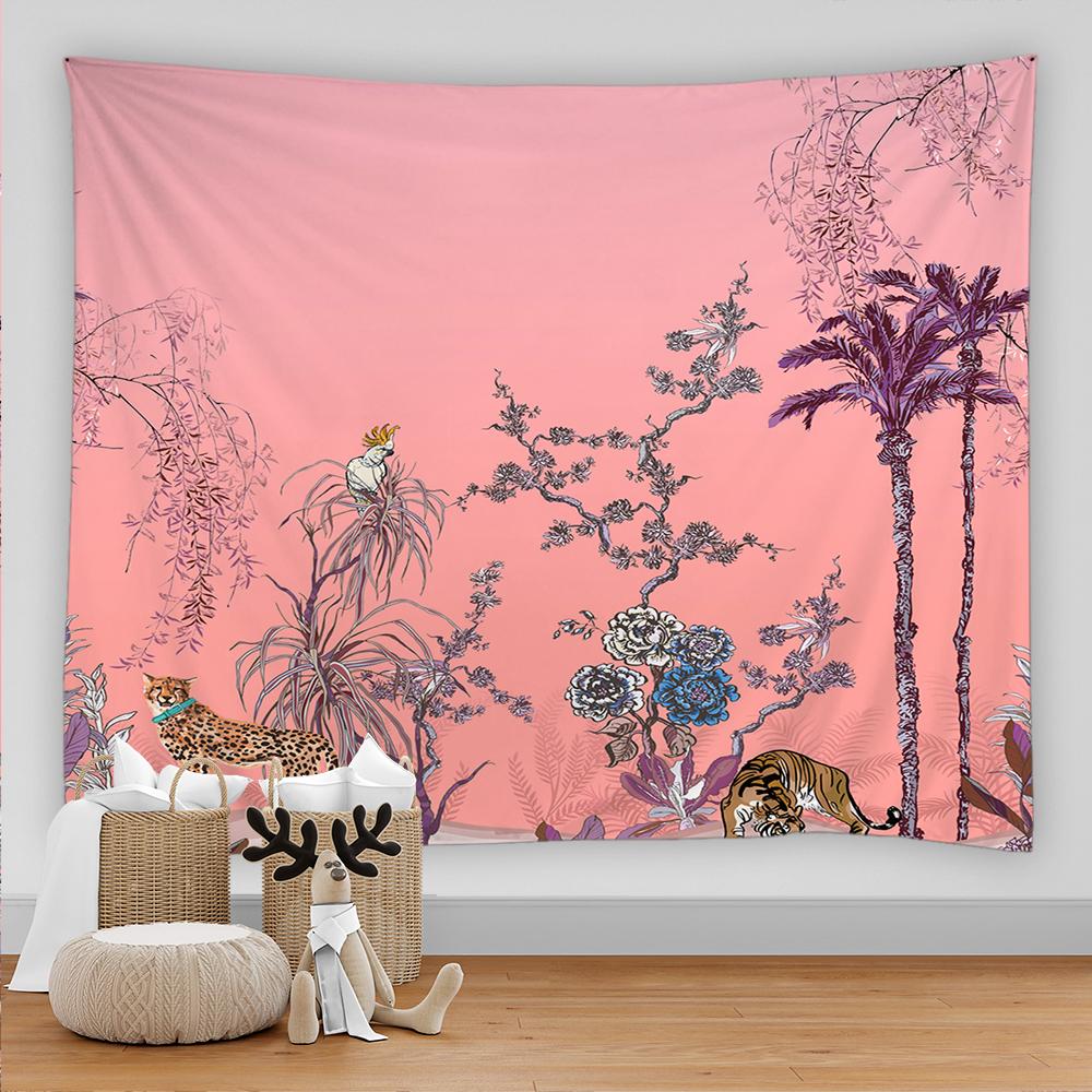 Tapiserie cu animale din pădurea tropicală tropicală, peisaj naturii, artă hippie boemă, tapiserie, saltea, masă, decorarea casei