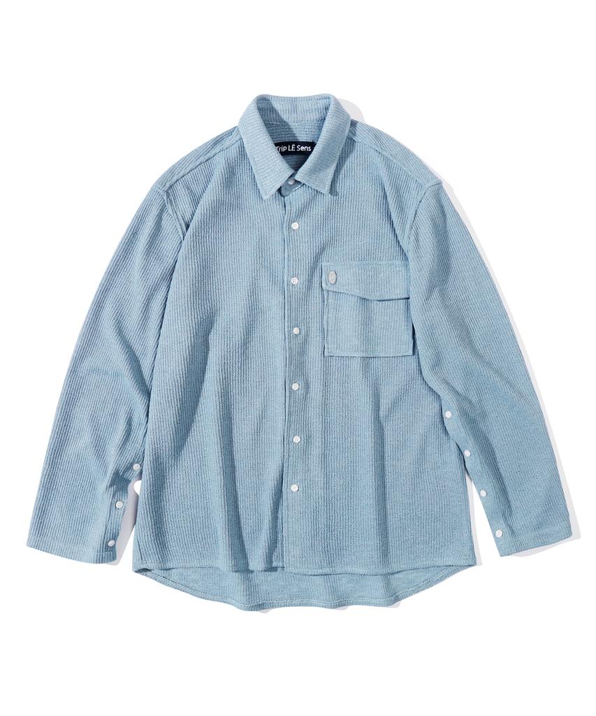 TRIP LE SENS Button Sleeve Knit Shirt_Blue
