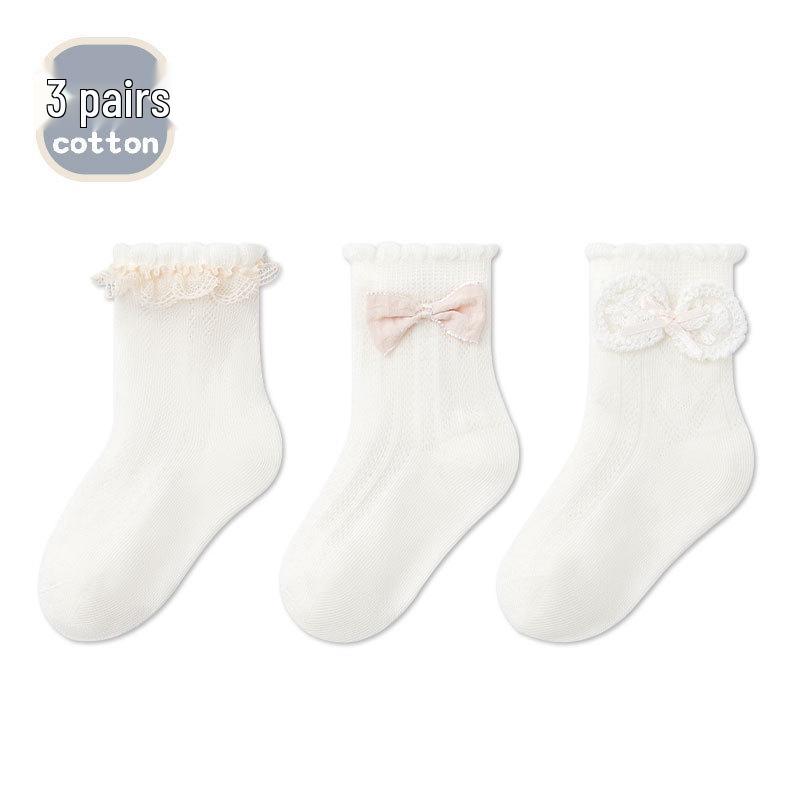 Spring/Summer Bow Baby Mesh Lace Cotton Socks - Breathable & Thin Princess Socks for Girls