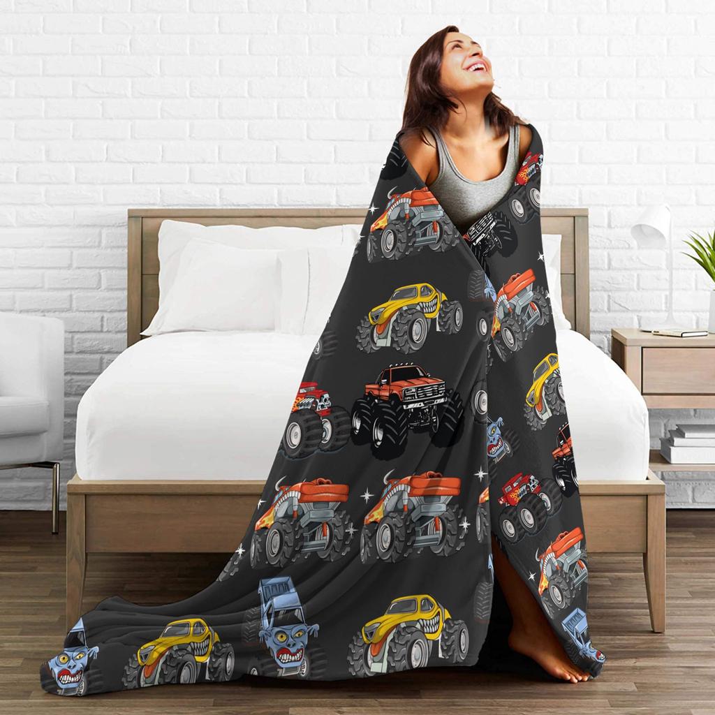 Toy Monster Trucks Warm Blanket Students Plush Throw Blanket Graphic Outdoor Flannel Bedspread Sofa Bed Cover