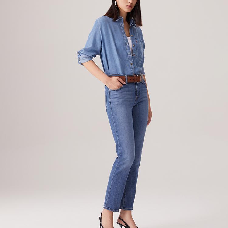 Levis Loose Fashion Trend Long Sleeve Shirt Women Shirts Blue A8745-0003