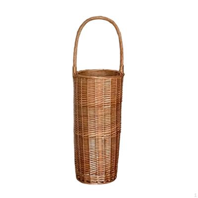 Woven Wicker Umbrella Stand Finish Arched Handle Holder Tapered Basket Dark