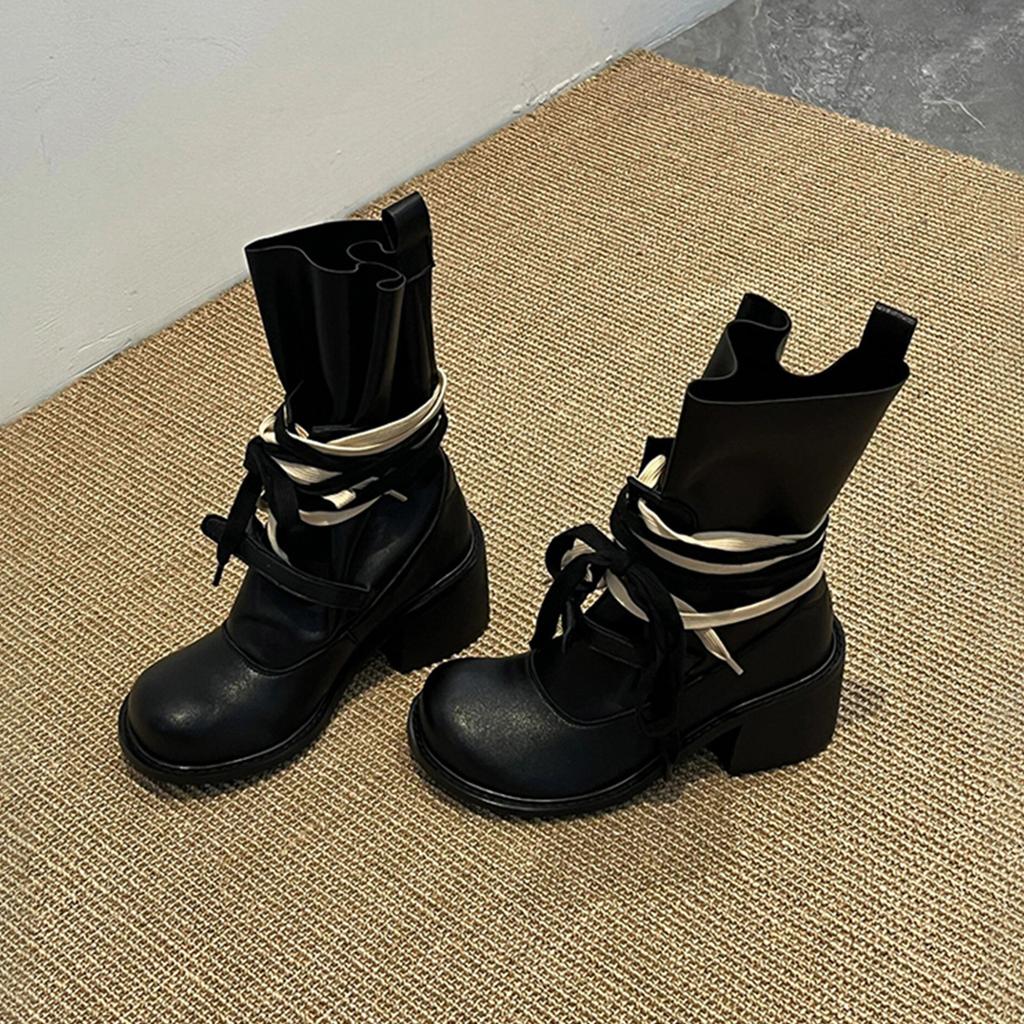 Vintage Niche Design Spice Girl Platform Martin Boots Women's British Style Strap Thick Heel Locomotive Boots