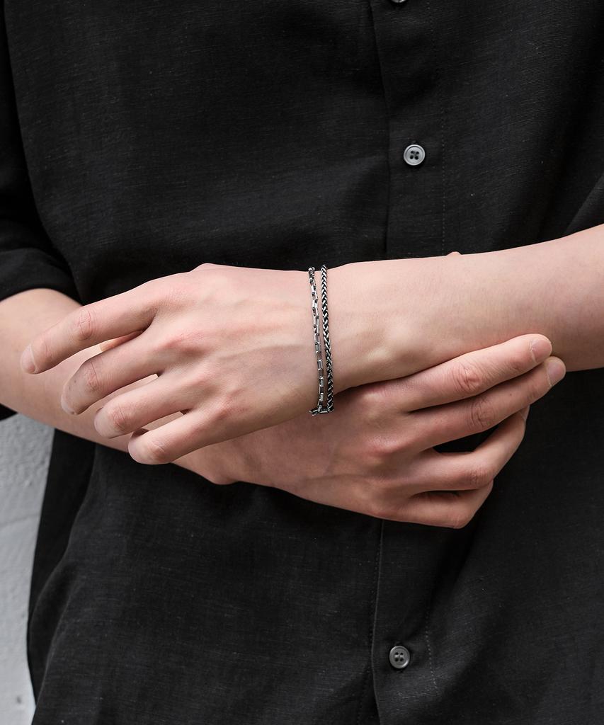 Draw Fit Double Chain Layered Bracelet [Silver]