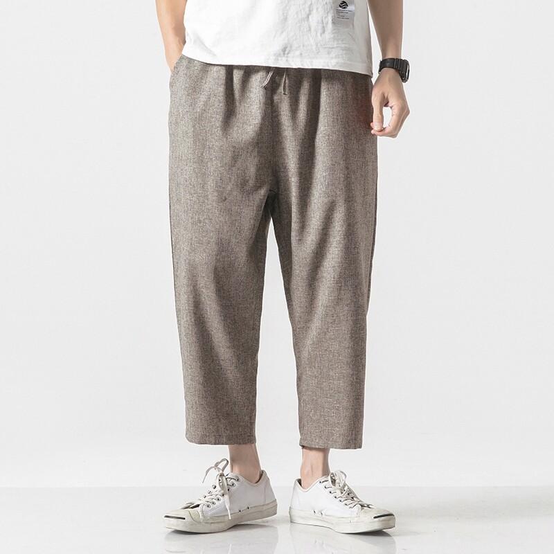 Herren Baumwolle Leinen Cropped Hosen Sommer Einfarbig Lässig Elastischer Bund Leicht Gerade Beine Hosen Locker Übergröße Herren Bekleidung