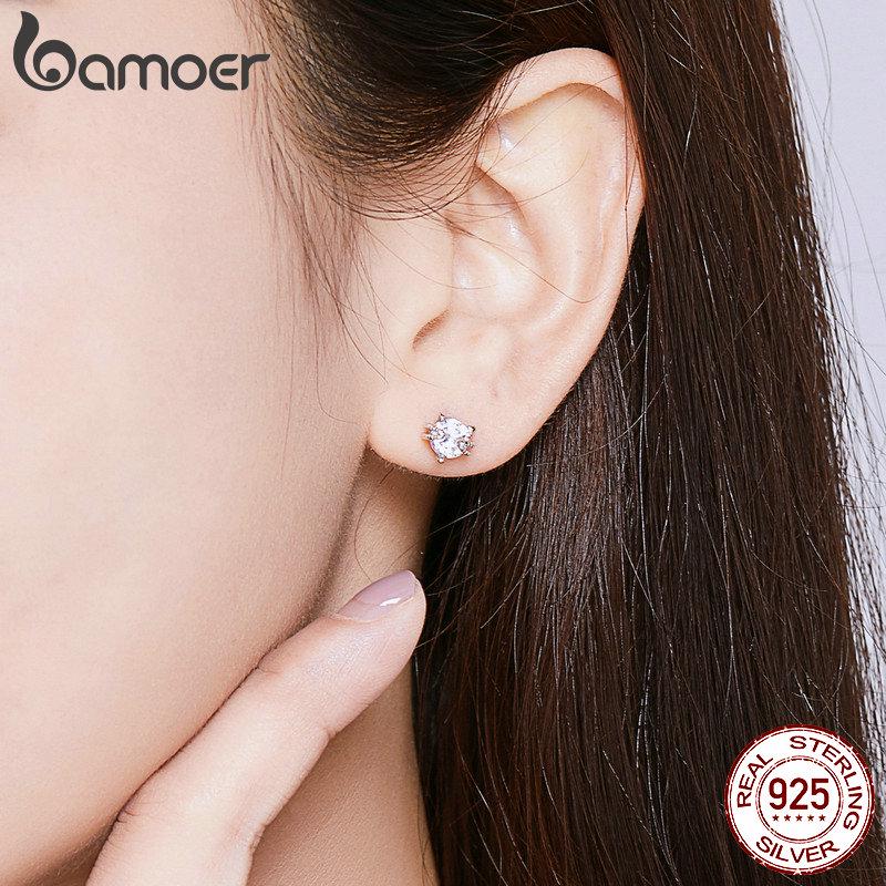 Bamoer Real 925 Sterling Silver Shiny Kitty Girl Earings Precious Jewelry Women Earings Gift