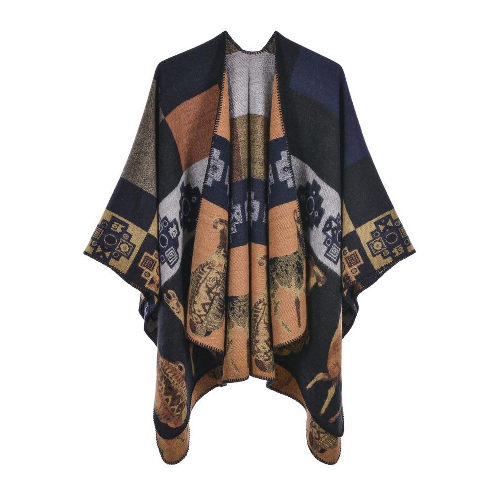 Women's Ethnic Style Thickened Shawl Cape: Autumn/Winter, Plus Size, Slit Design, Travel Scarf