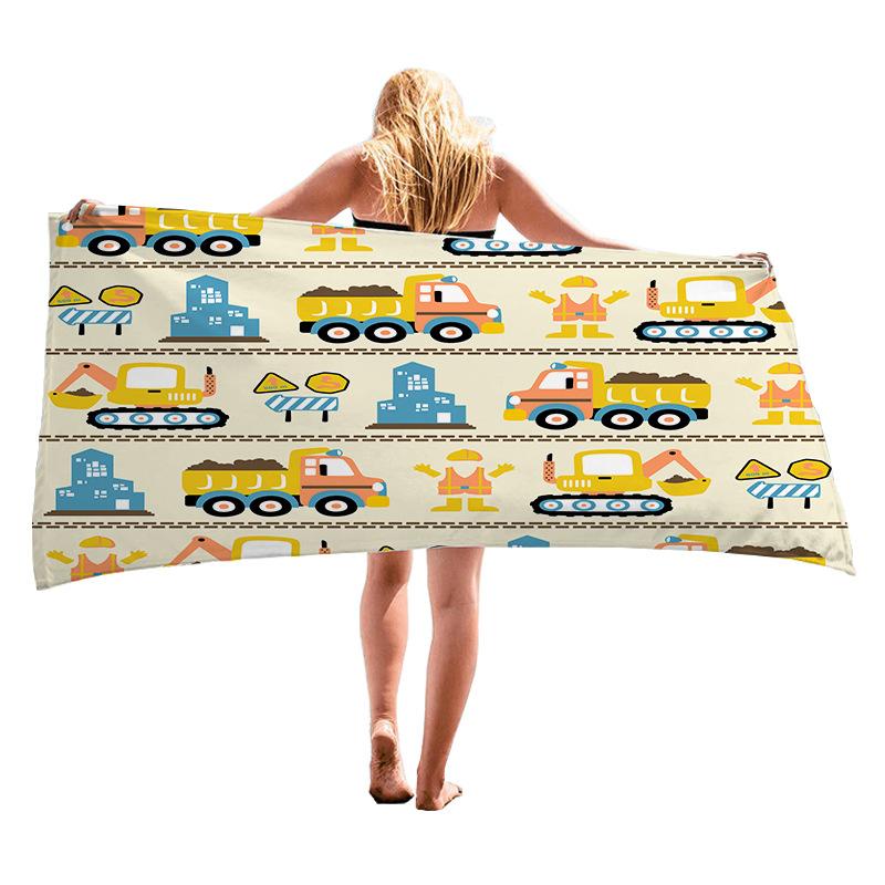 Cartoon Car Design Digital-printed Polyester Superfine Fiber Double-sided Fleece Beach Vacation Bath Towel, Beach Towel