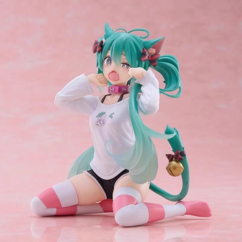 New Hatsune Miku Cat Ear Short Sleeve Pajamas Figure Anime Girl Model Statue Cartoon Desktop Decoration Collectible Figurine Toy
