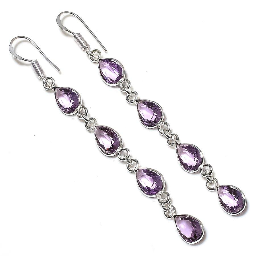 

Серьги ручной работы из стерлингового серебра 925 пробы с натуральным розовым аметистом 3,15 дюйма W0s20