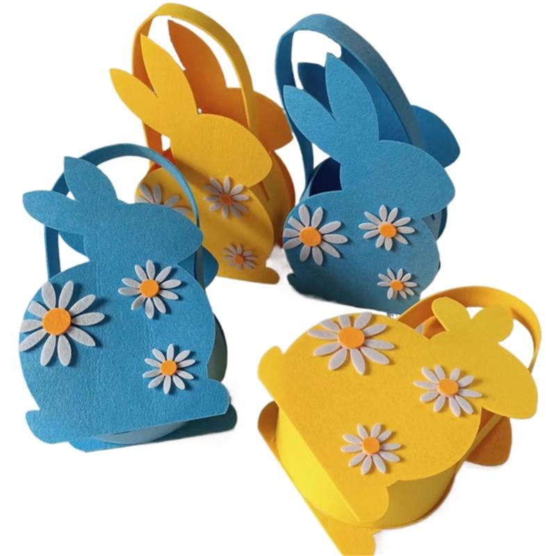 Easter Kids Eggs Tote Bags Basket Felt Cloth Rabbit Easter Basket Candy Toy Storage Handbag DIY For Festival Party