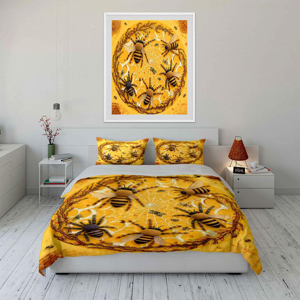 Bee-Themed Decorative Set Soft Comfortable Duvet Cover Bedding Set Included 1*Duvet Cover & 2*Pillowcases, Gift