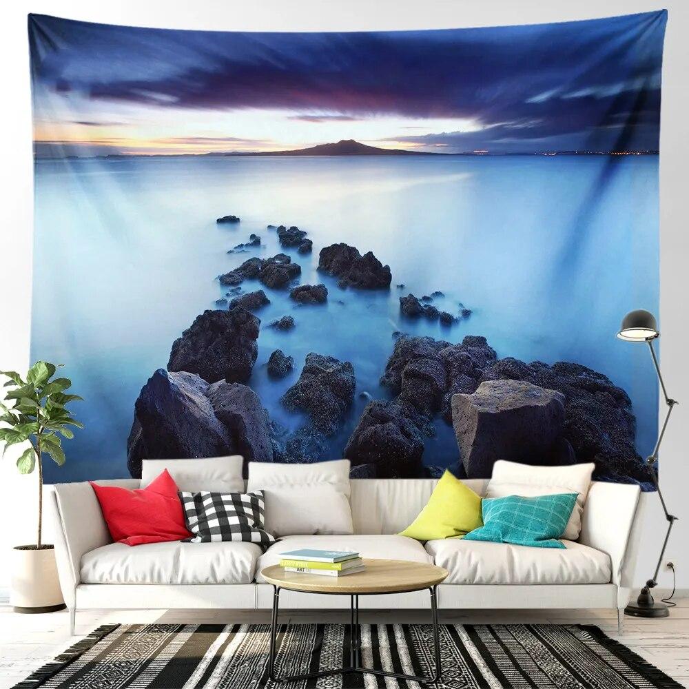 Beach Tapestry Seascape Bicycle Blue Ocean Landscape Tapestry for Bedroom Home Living Room Dormitory Home Decorations Aesthetics