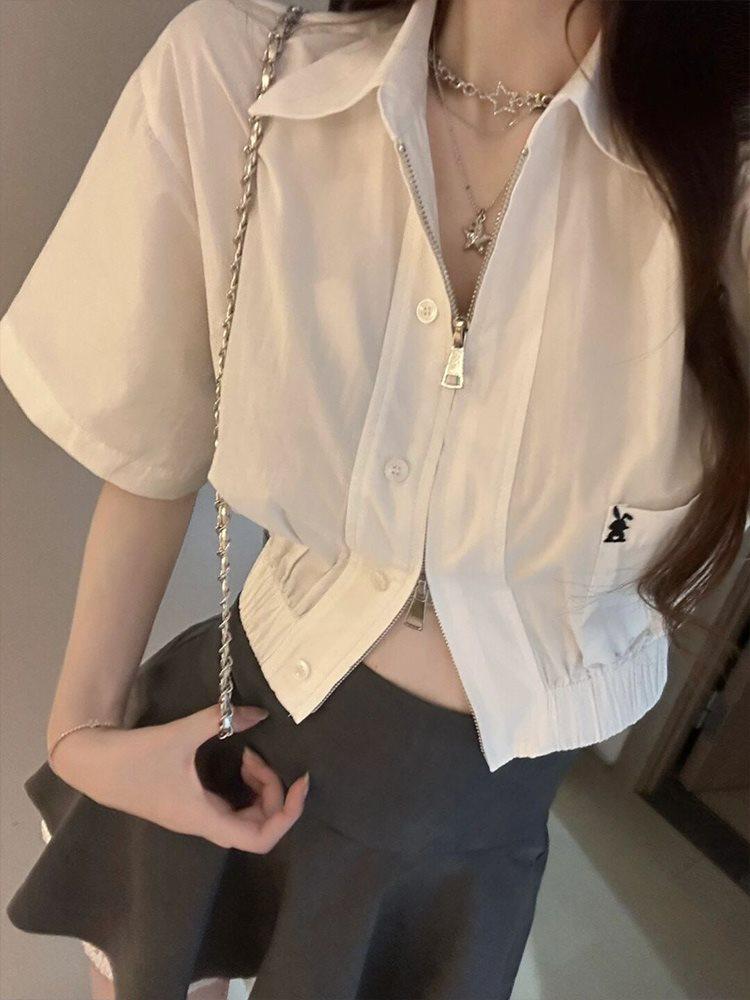 Summer French Chic Short Sleeve Shirt & High Waist Skort Set