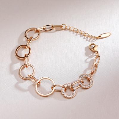 Fashion  Rose Gold Natural Zircon Geometry Circles Link Bracelet Women Fine Modern Daily Party Gifts Wedding Jewelry