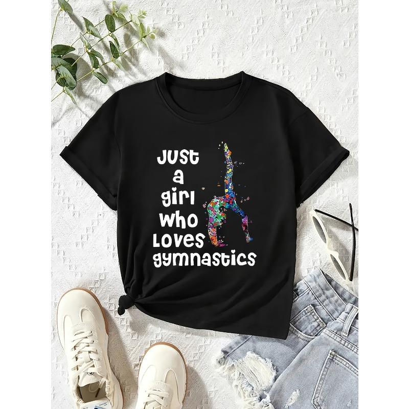 European Sizes Girls' Summer Fashion Print Casual Tops, Available In Multiple Colors And Sizes, Featuring a Slightly Stretchy Knit Round Neck