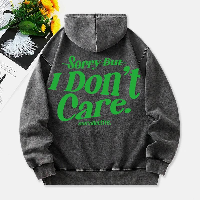 Sorry But I Don'T Care Washed Hoodies Women Letter Prints Cotton Streetwear Pocket Oversize Warm Womans Clothes