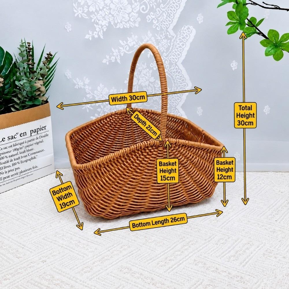 Woven Rattan Storage Basket Multipurpose Picnic Basket  Desktop Organization