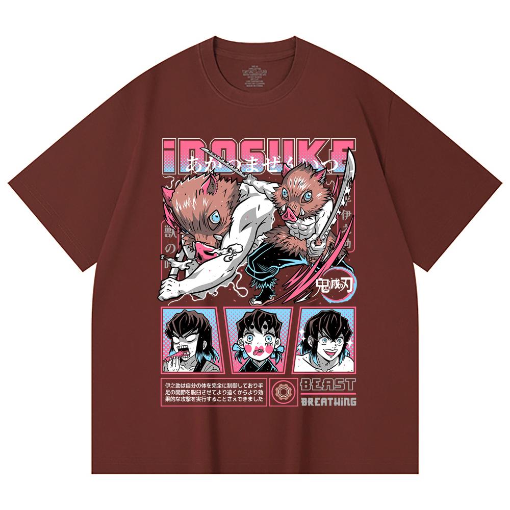 230 Gsm 100% Cotton Demon Slayer V28 Inosuke Print Unisex Heavy Cotton T Shirt