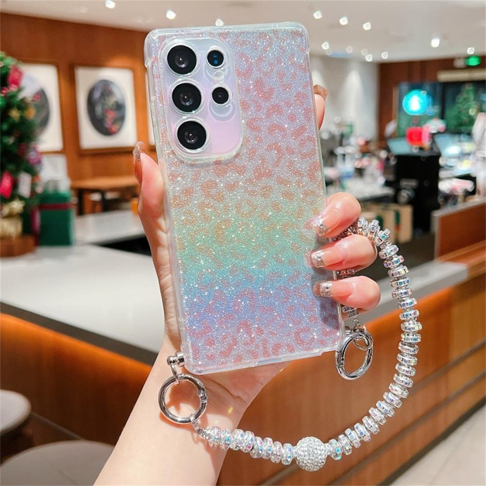 Leopardenmuster Galvanisierter Lanyard-Kette Geeignet für Samsung S25 Ultra Apple IPhone 16 Softshell Handyhülle Schutzhülle