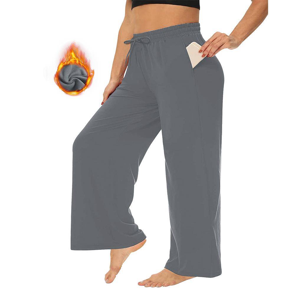 Autumn/Winter Fleece-Lined Plus Size Straight-Leg Casual Pants Loose-Fitting Slimming High-Elasticity Elastic Waistband with Drawstring Casual Pants