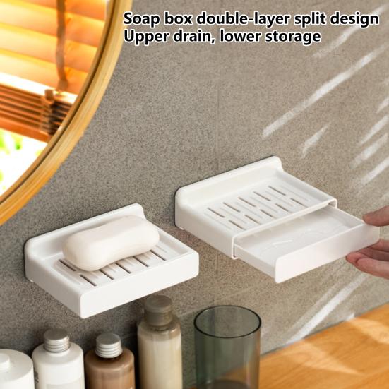 Self-draining Soap Dish with Drawer-Type Drip Tray Wall-Mounted Bar Soap Holder for Shower Bathroom Bathtub Kitchen Sink
