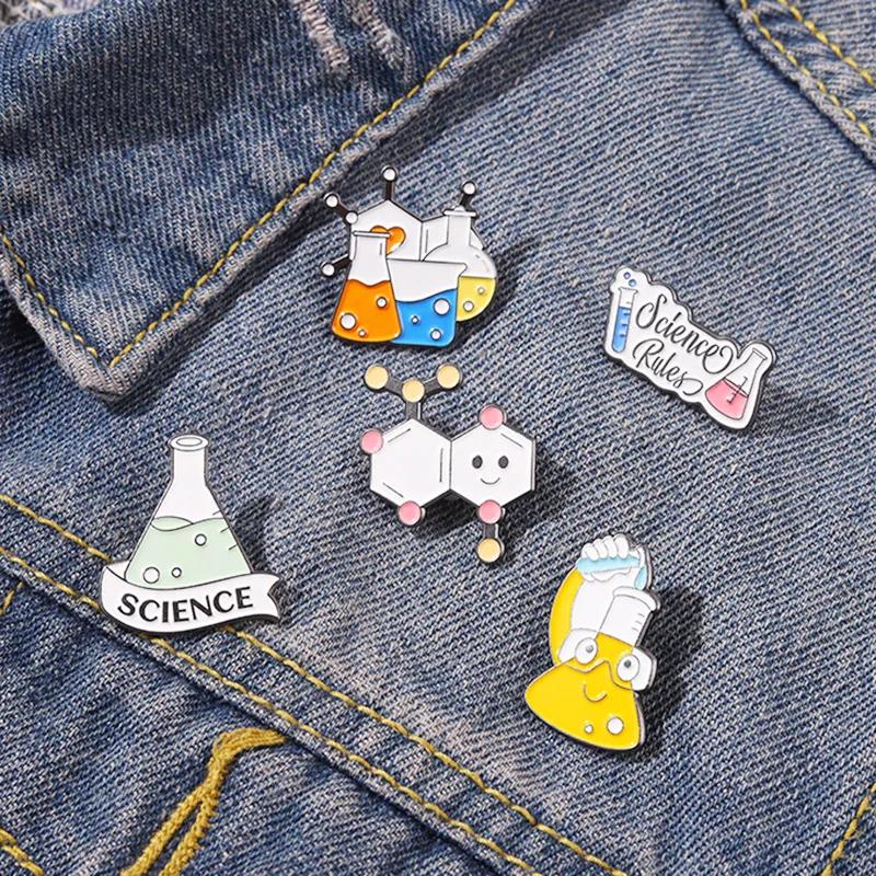 Chemistry Lab Enamel Pins Custom Brooches for Bag Clothes Lapel Pin Science Experiment Badge Element Molecular Structure Jewelry